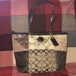 Coach Bag Legacy Signature Tote Brown Metallic